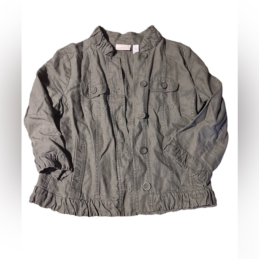 Chicos Olive Linen Jacket Size 0